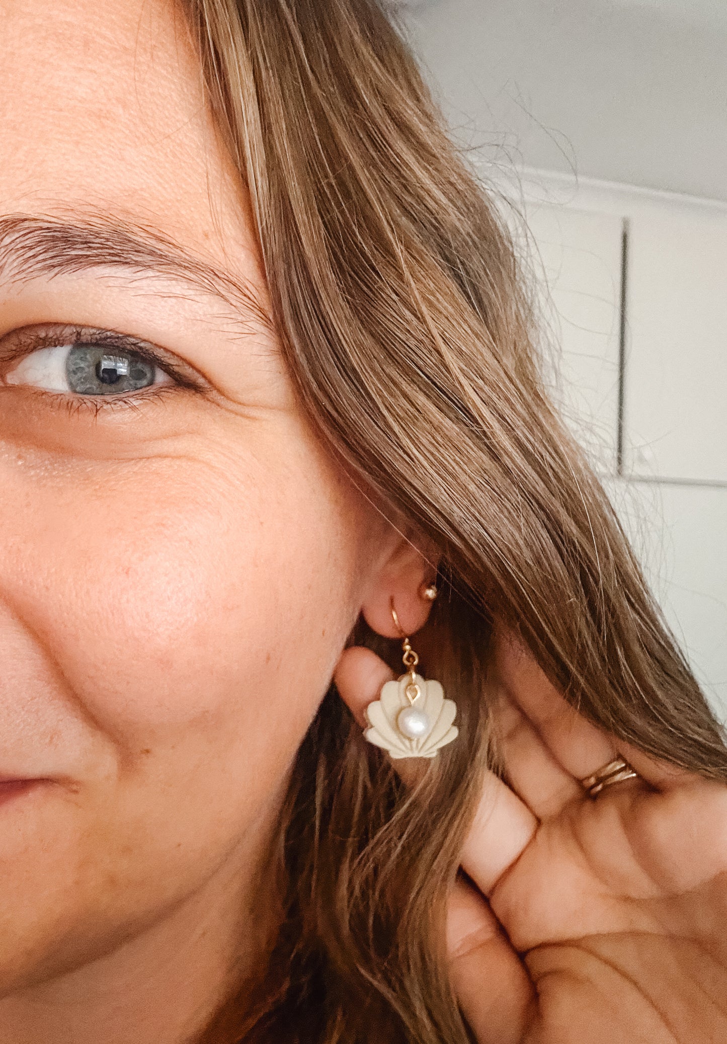 Seashell Pearl Drop Earrings