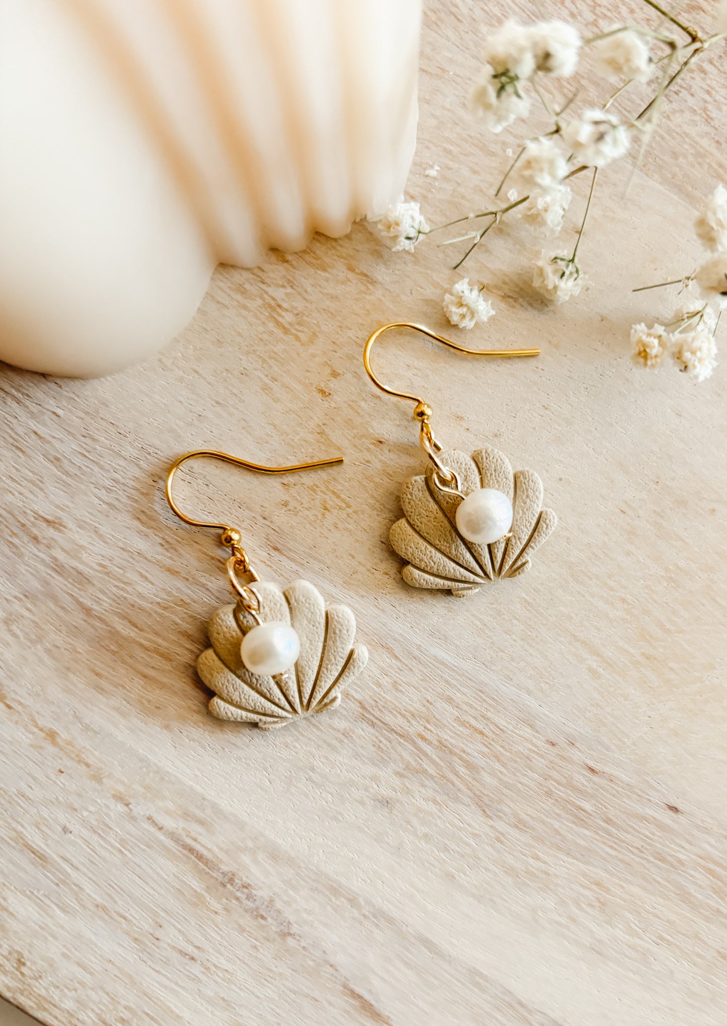 Seashell Pearl Drop Earrings